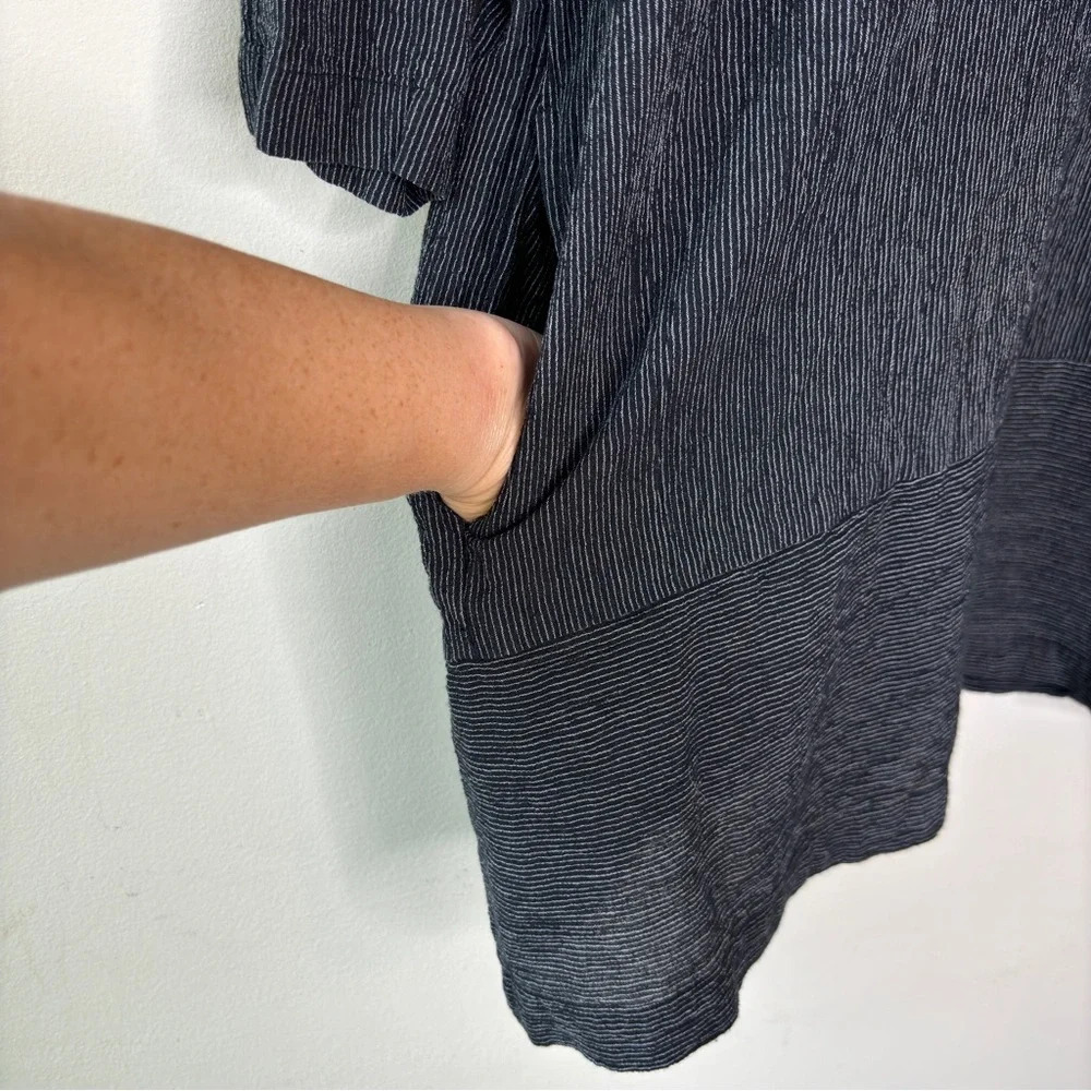 Eileen Fisher Black White Striped Pocketed 3/4‎ Sleeve Tunic Top Size M - Picture 4 of 9